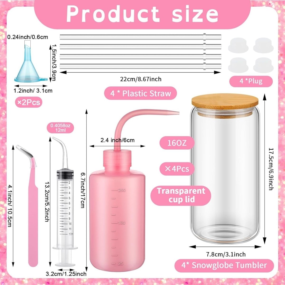 16oz Snow Globe Tumbler Kit 4 Pack Double Wall Glass DIY Resin Craft - Kwikley