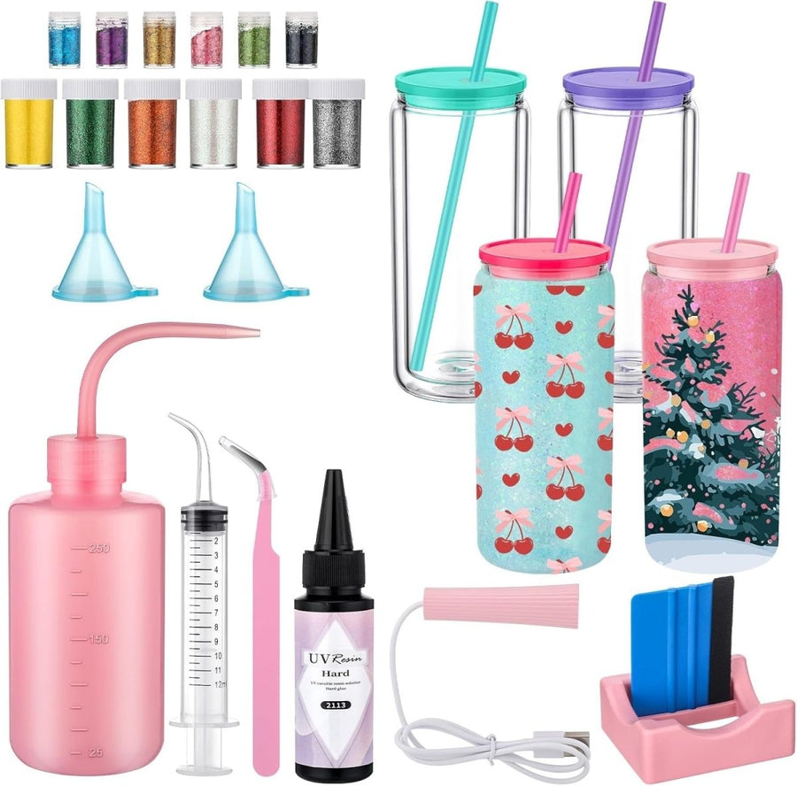 16oz Snow Globe Tumbler Kit 4 Pack Double Wall Glass DIY Resin Craft Set - Kwikley