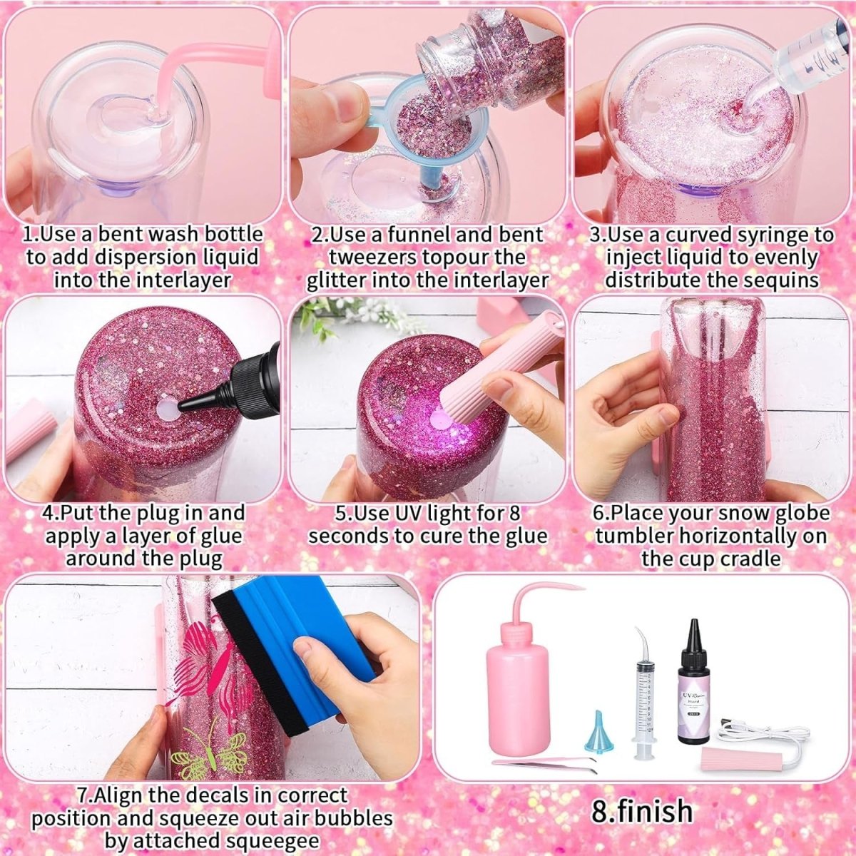 16oz Snow Globe Tumbler Kit 4 Pack Double Wall Glass DIY Resin Craft Set - Kwikley