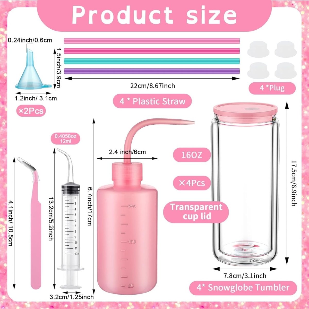 16oz Snow Globe Tumbler Kit 4 Pack Double Wall Glass DIY Resin Craft Set - Kwikley