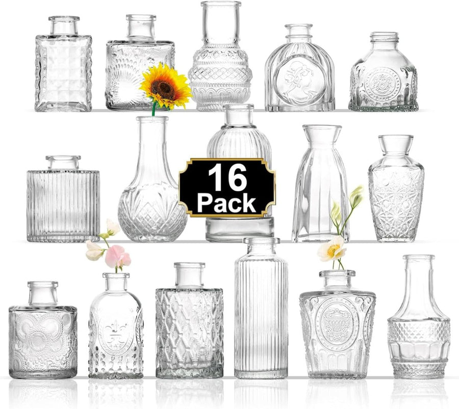 16pcs Clear Glass Bud Vases Wedding Table Centerpieces Mini Flower Decor - Kwikley