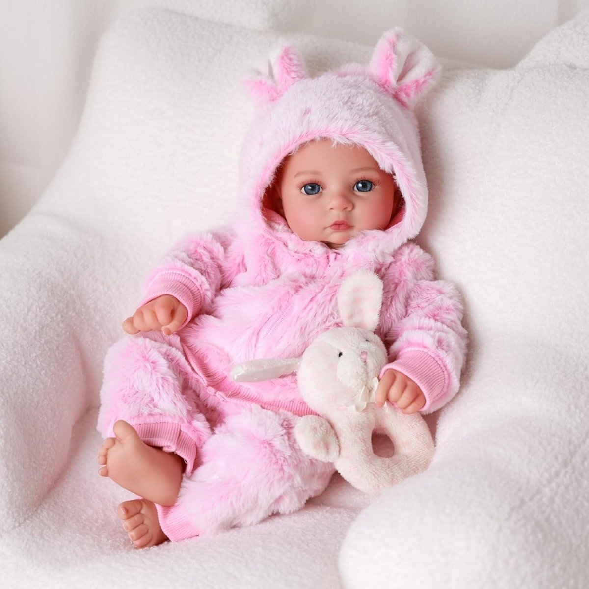 17 Inch Reborn Baby Doll Open Eyes Soft Cloth Body Pink Outfit - Kwikley