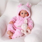 17 Inch Reborn Baby Doll Open Eyes Soft Cloth Body Pink Outfit - Kwikley