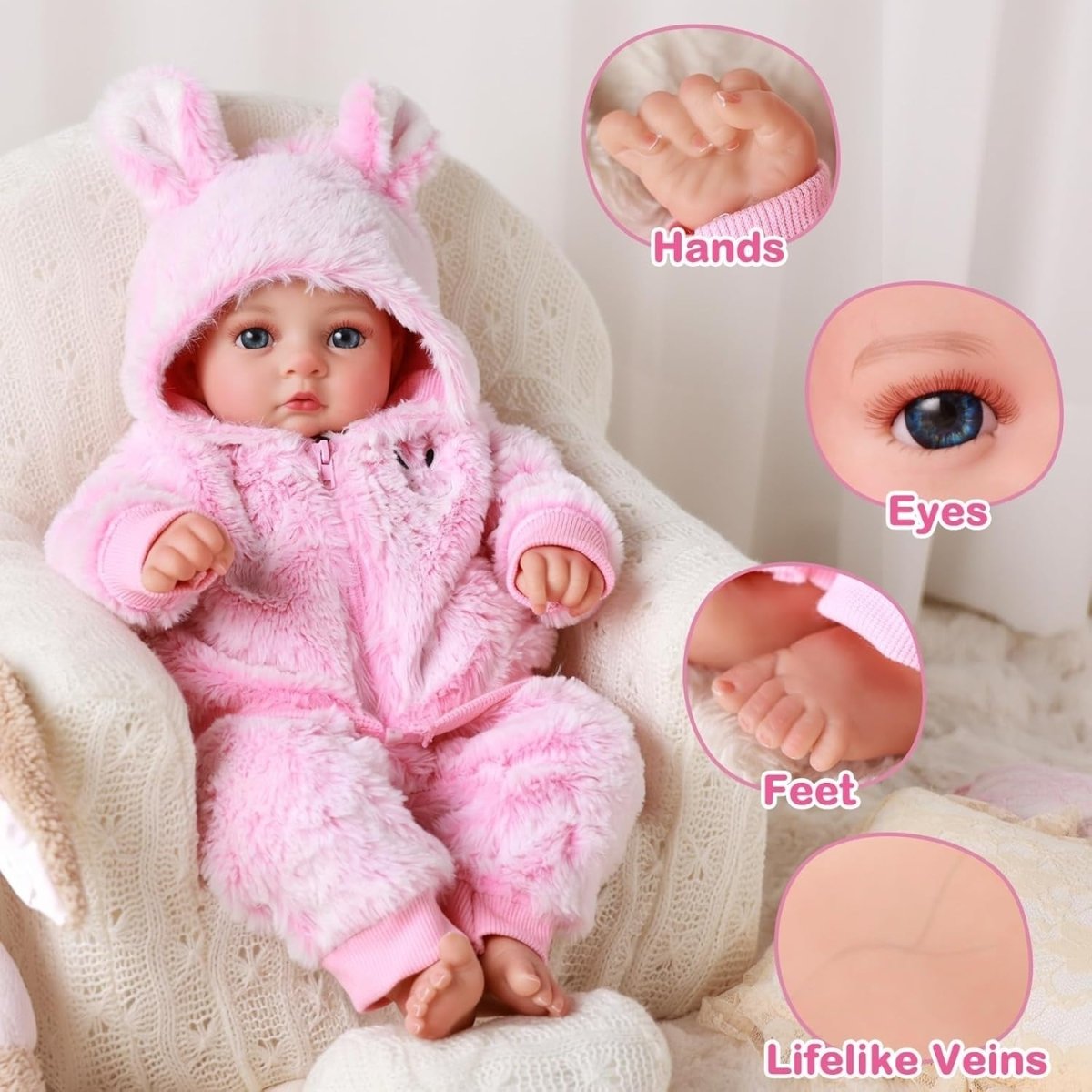 17 Inch Reborn Baby Doll Open Eyes Soft Cloth Body Pink Outfit - Kwikley