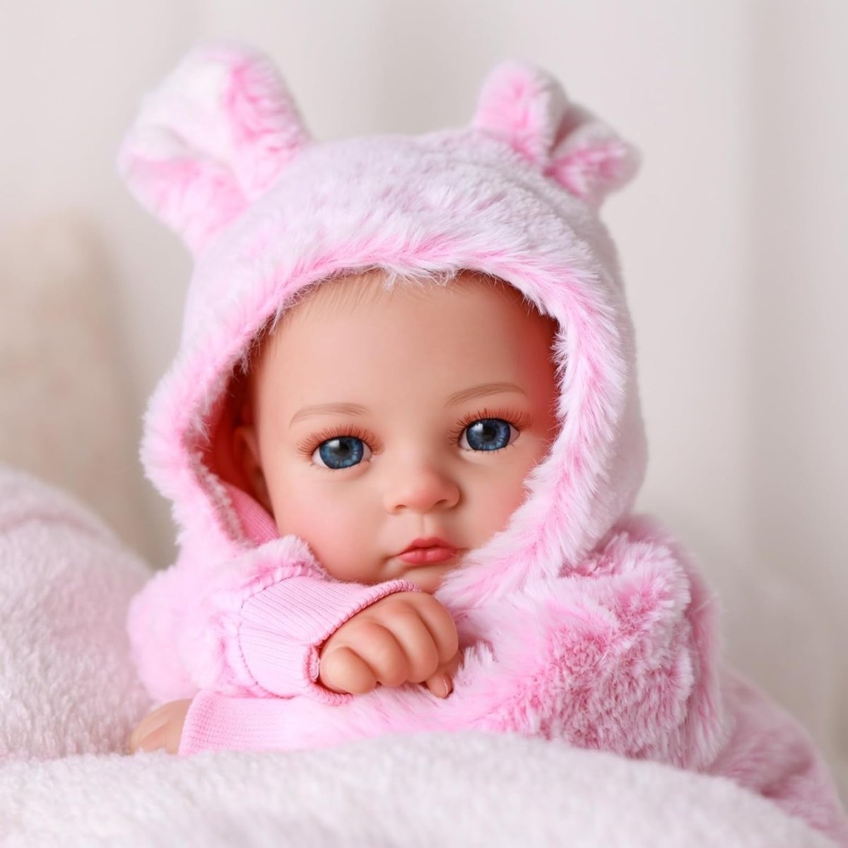 17 Inch Reborn Baby Doll Open Eyes Soft Cloth Body Pink Outfit - Kwikley
