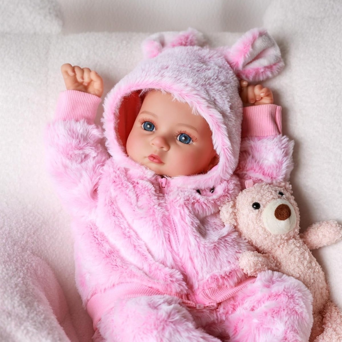 17 Inch Reborn Baby Doll Open Eyes Soft Cloth Body Pink Outfit - Kwikley