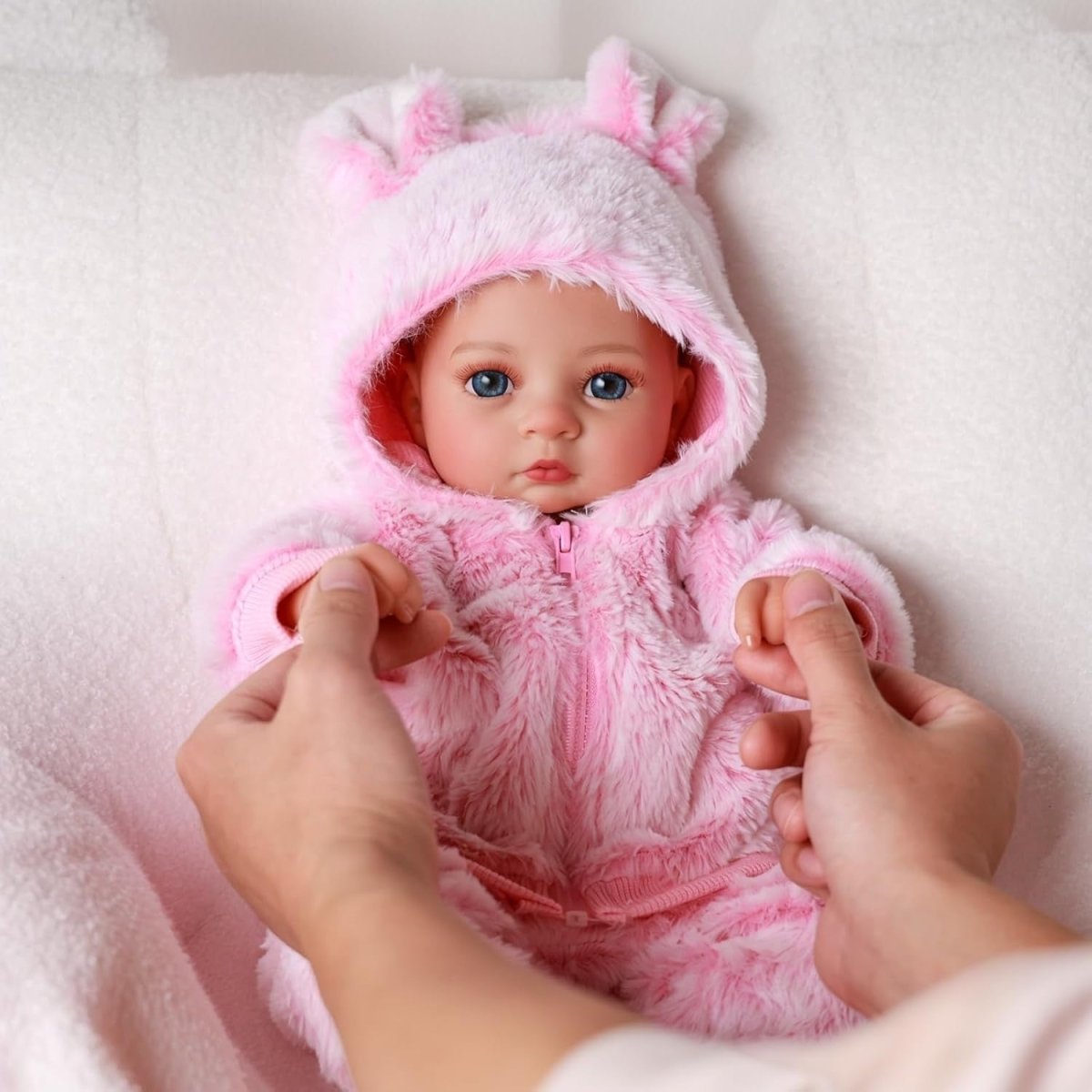 17 Inch Reborn Baby Doll Open Eyes Soft Cloth Body Pink Outfit - Kwikley