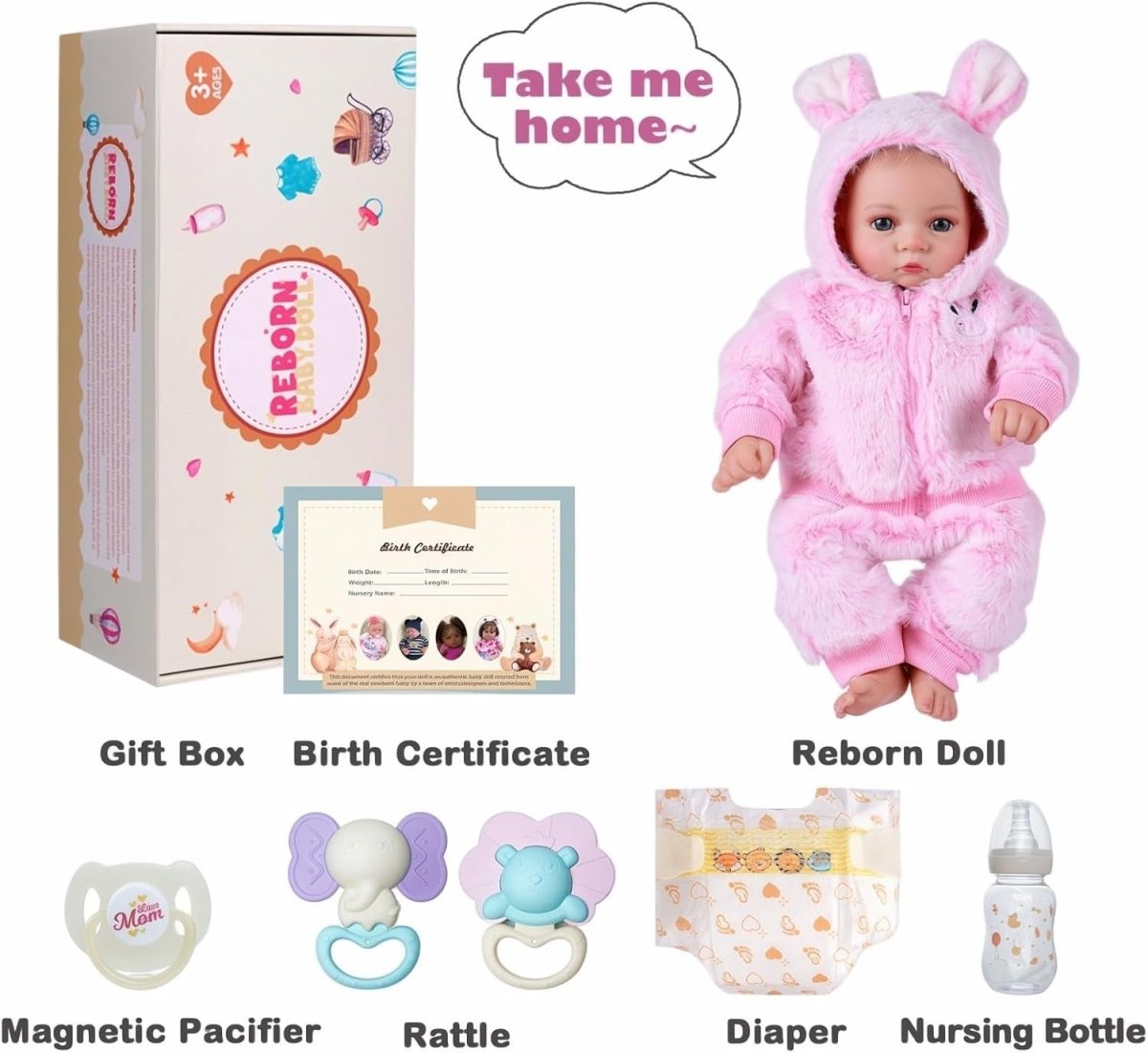 17 Inch Reborn Baby Doll Open Eyes Soft Cloth Body Pink Outfit - Kwikley
