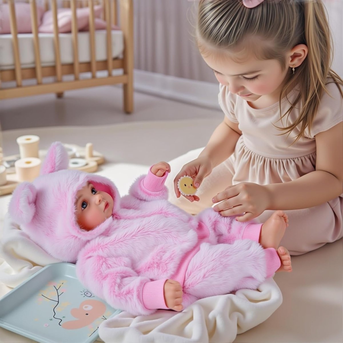 17 Inch Reborn Baby Doll Open Eyes Soft Cloth Body Pink Outfit - Kwikley