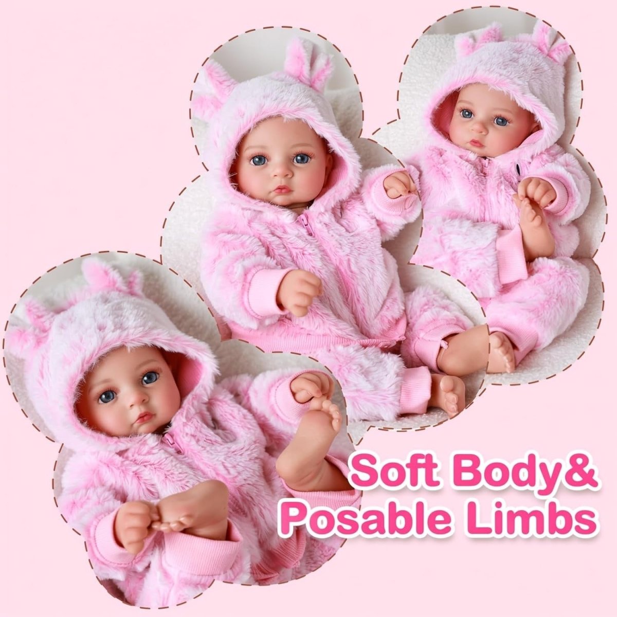 17 Inch Reborn Baby Doll Open Eyes Soft Cloth Body Pink Outfit - Kwikley