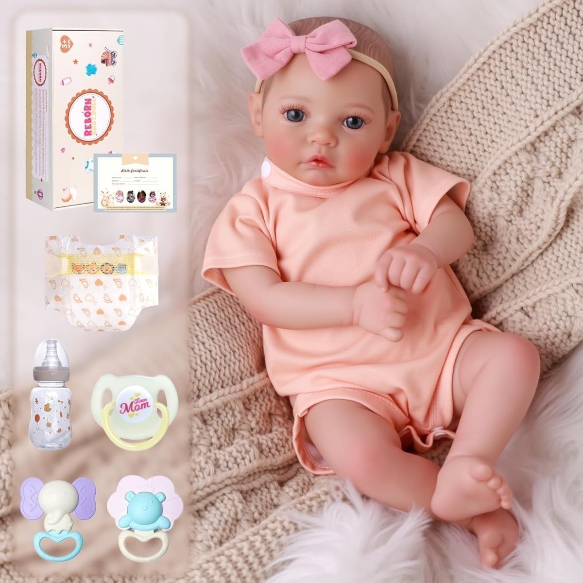17 Inch Reborn Baby Doll Open Eyes Soft Cloth Body w Accessories - Kwikley