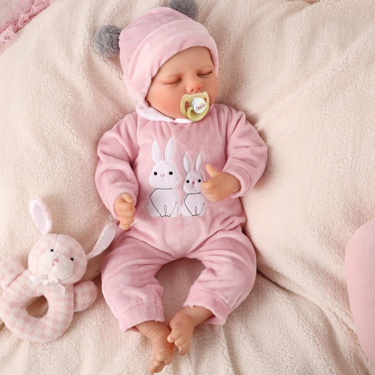 17 Inch Reborn Baby Doll Sleeping Full Vinyl Soft Body Pink Gift - Kwikley