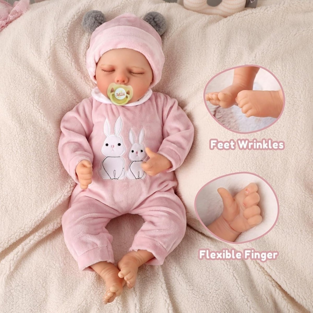 17 Inch Reborn Baby Doll Sleeping Full Vinyl Soft Body Pink Gift - Kwikley