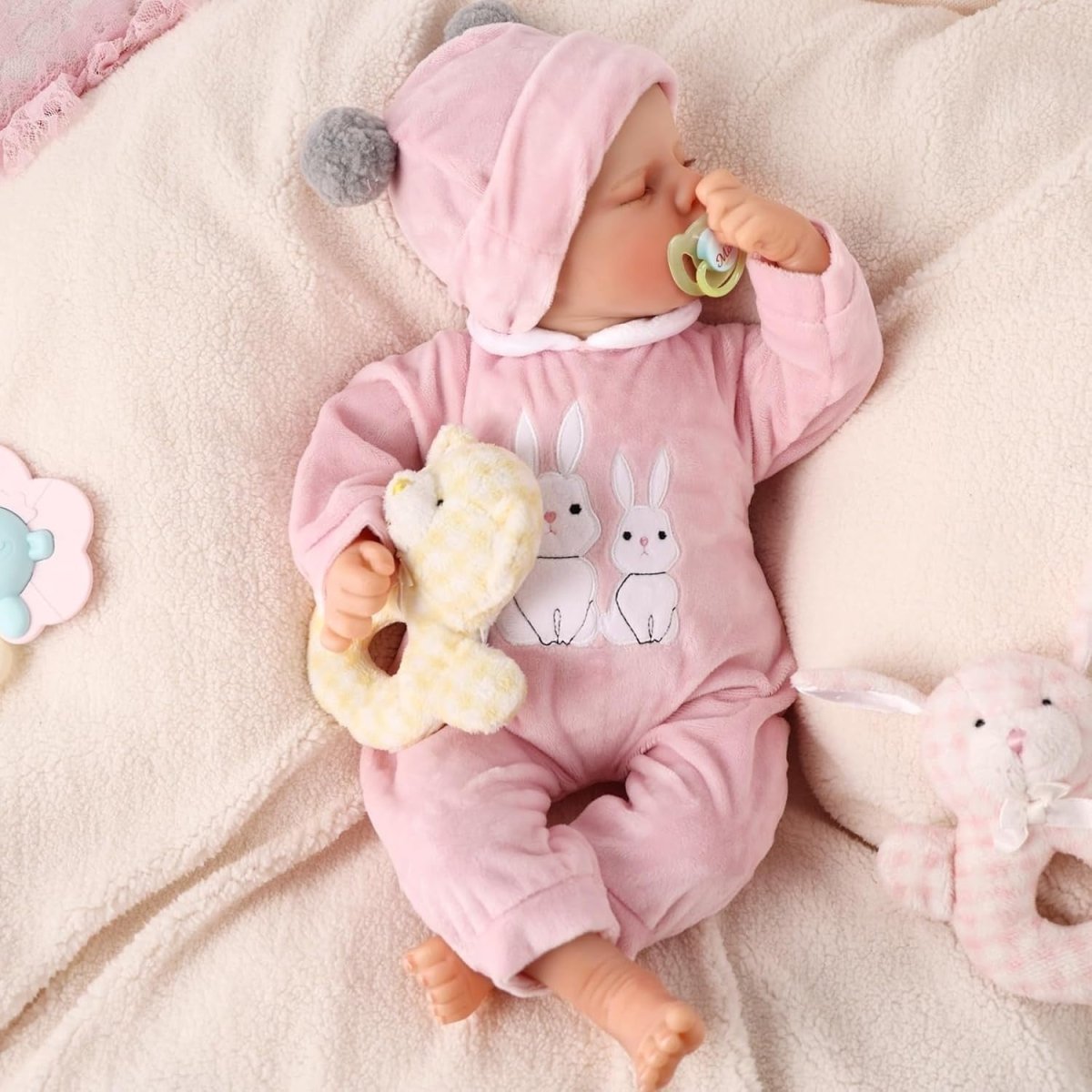 17 Inch Reborn Baby Doll Sleeping Full Vinyl Soft Body Pink Gift - Kwikley