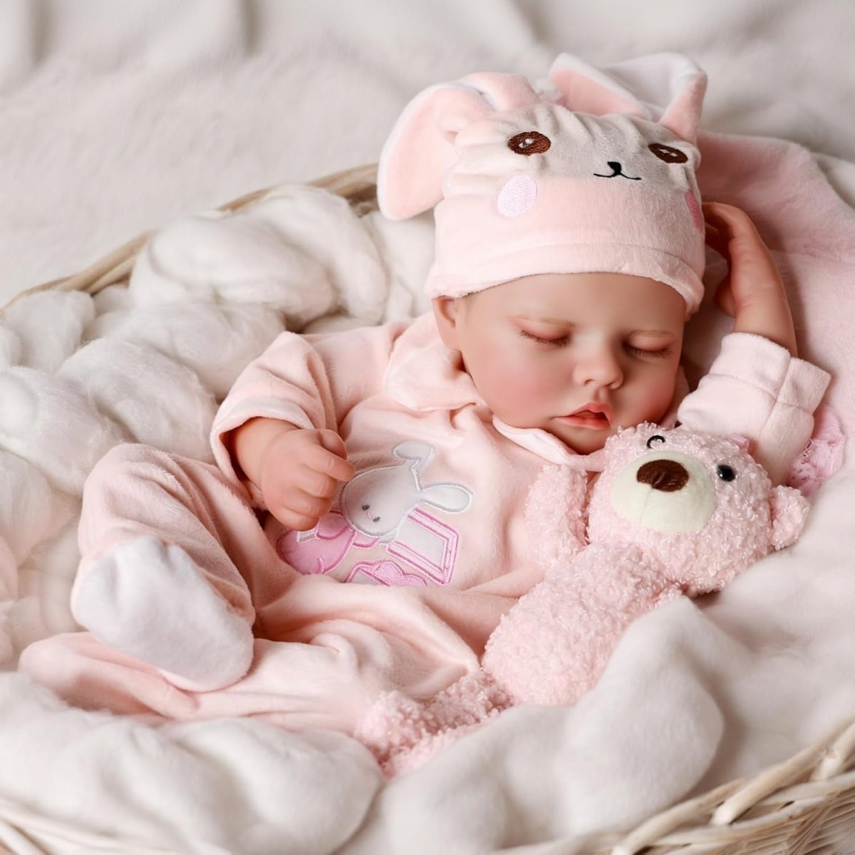 17 Inch Sleeping Reborn Baby Doll Soft Cloth Body Rabbit Outfit - Kwikley
