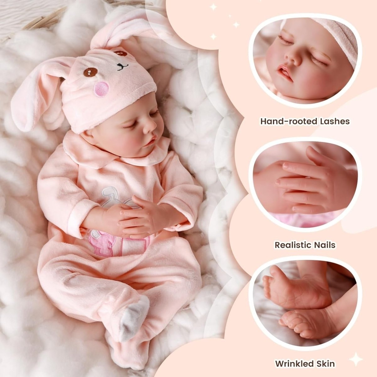 17 Inch Sleeping Reborn Baby Doll Soft Cloth Body Rabbit Outfit - Kwikley