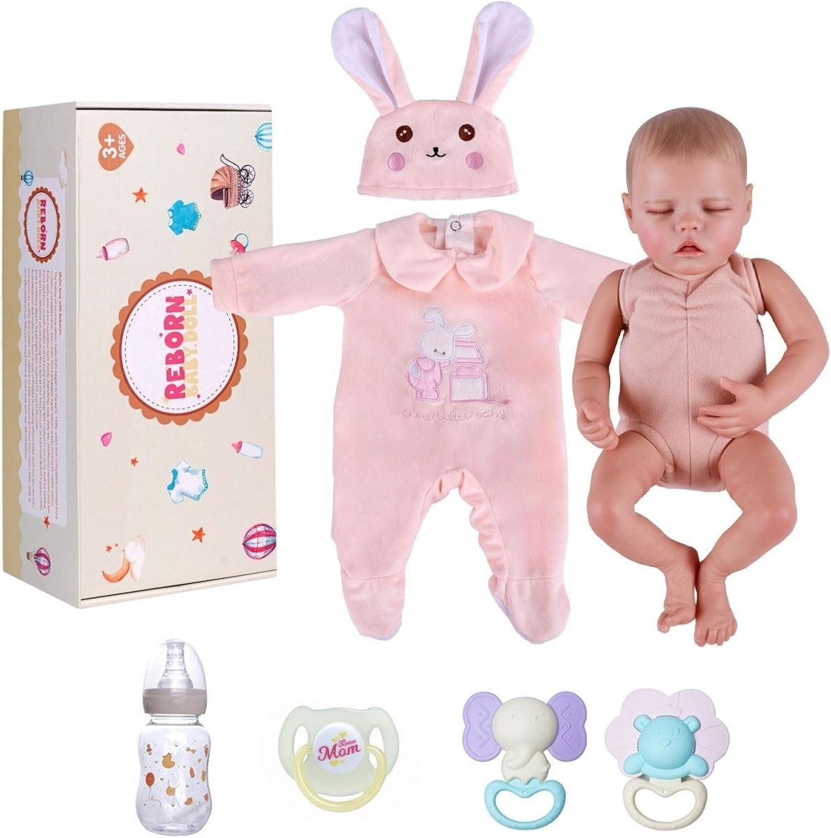 17 Inch Sleeping Reborn Baby Doll Soft Cloth Body Rabbit Outfit - Kwikley