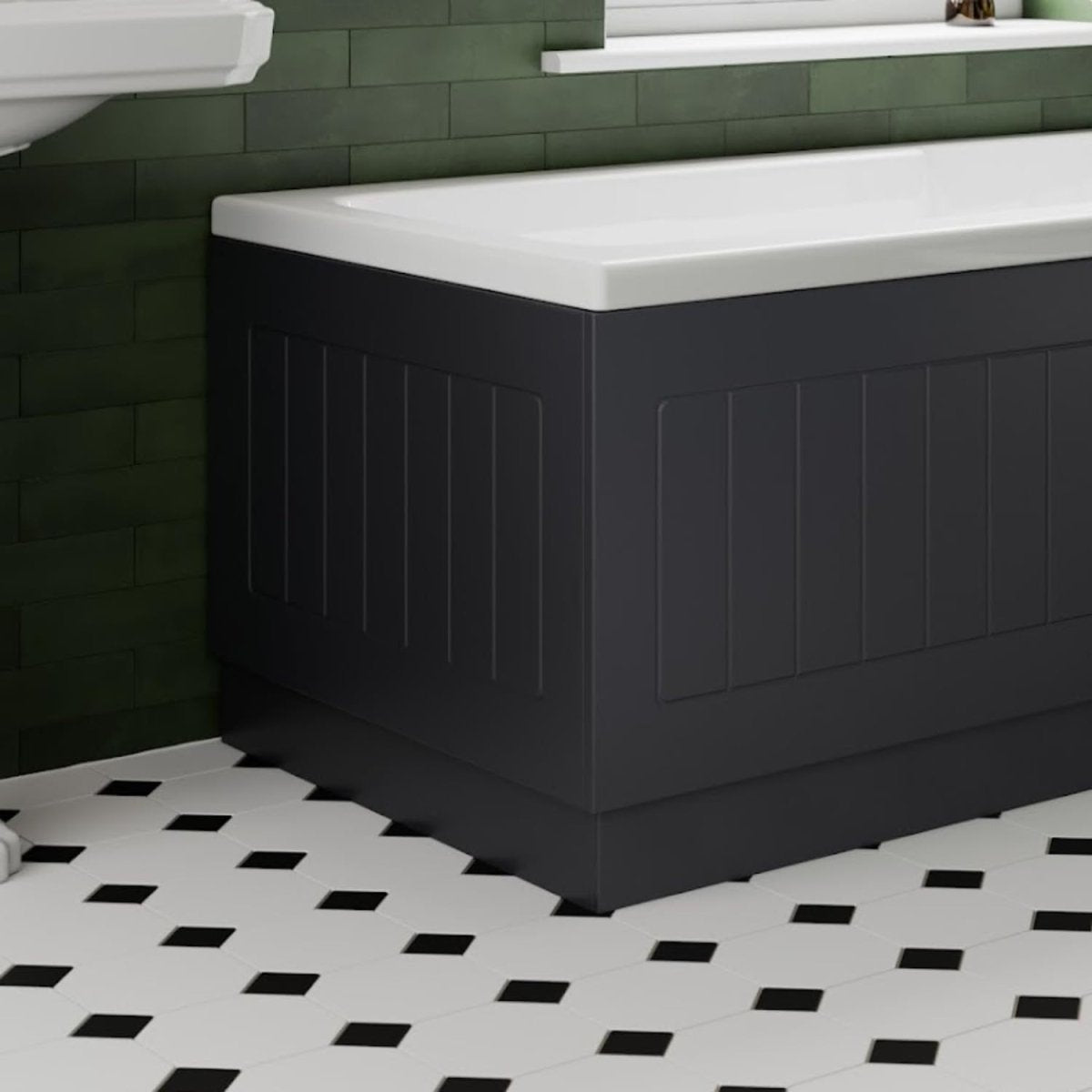 1700mm Side & 700mm End Black Gloss MDF Bath Panels Tongue & Groove - Kwikley