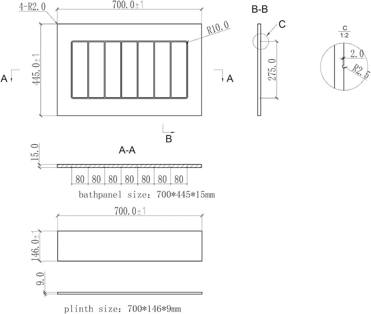 1700mm Side & 700mm End Black Gloss MDF Bath Panels Tongue & Groove - Kwikley