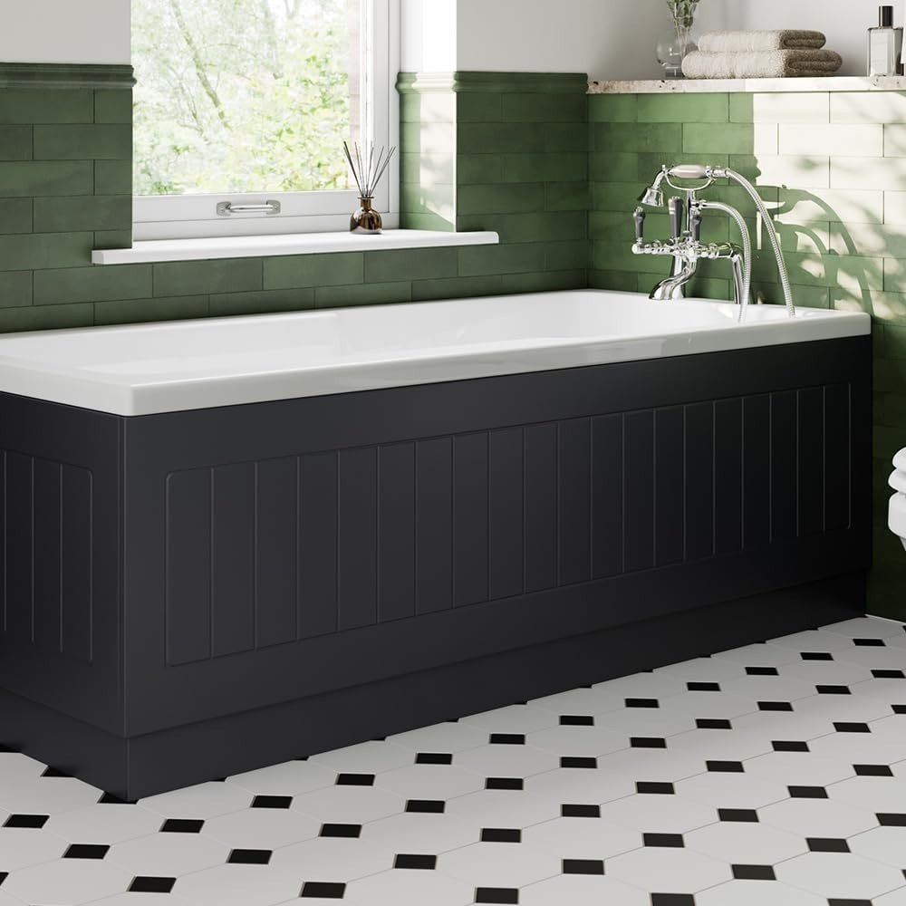 1700mm Side & 700mm End Black Gloss MDF Bath Panels Tongue & Groove - Kwikley