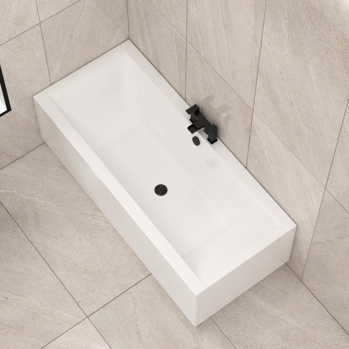 1700x700mm Designer Double Ended Acrylic Bath Tub White Square Soaking Spa - Kwikley