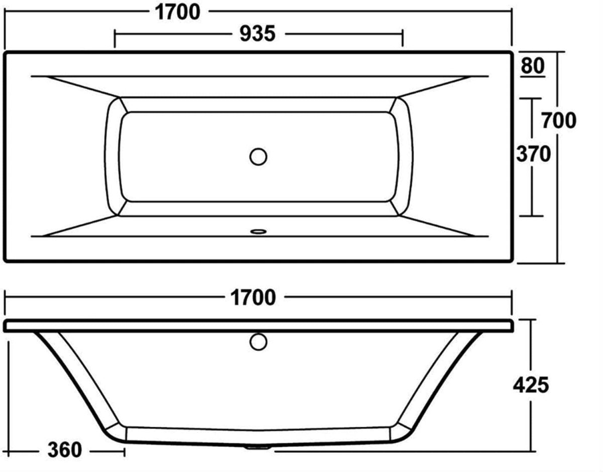1700x700mm Designer Double Ended Acrylic Bath Tub White Square Soaking Spa - Kwikley