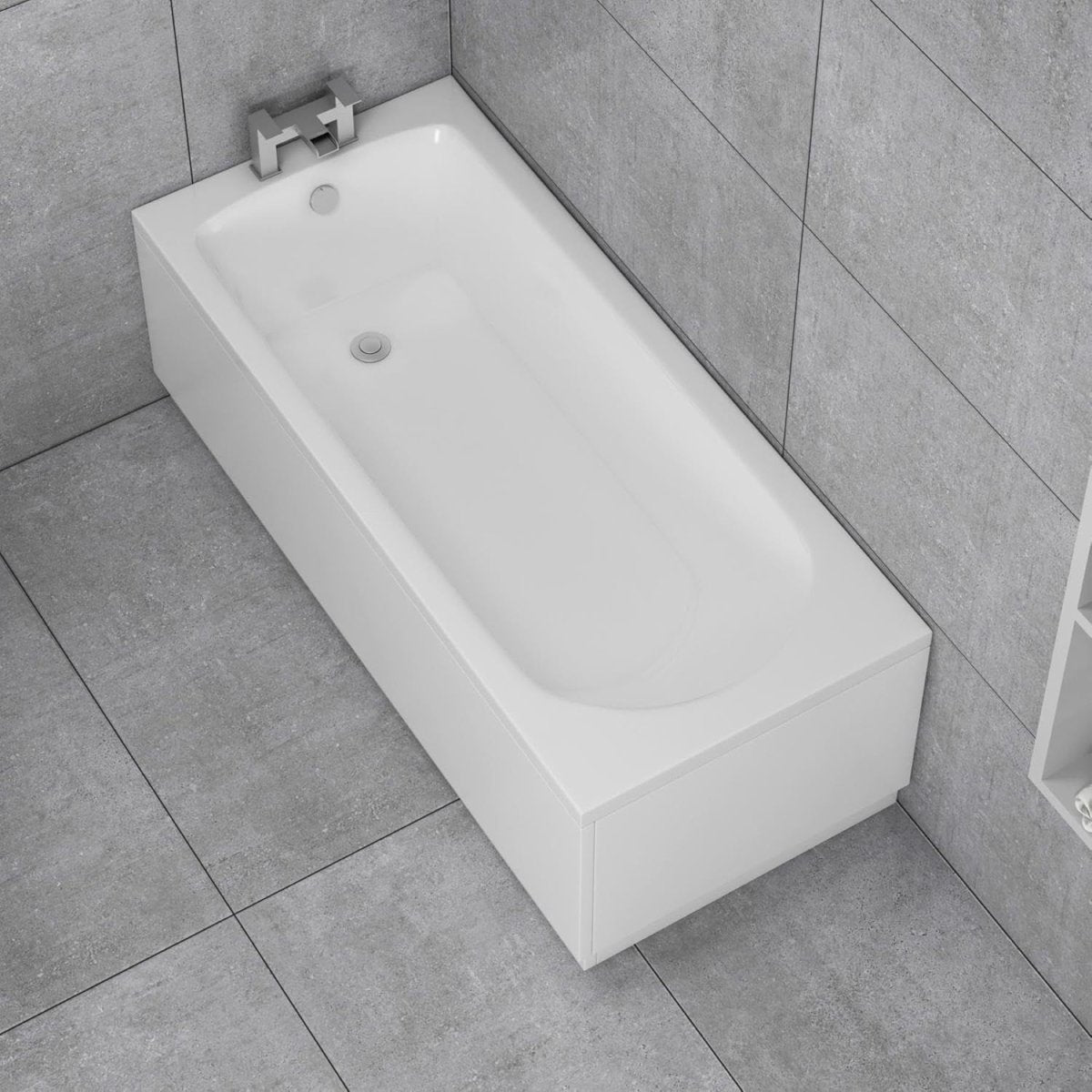 1700x700mm Designer Single Ended Acrylic Bath Tub White Curved Soaking Spa - Kwikley
