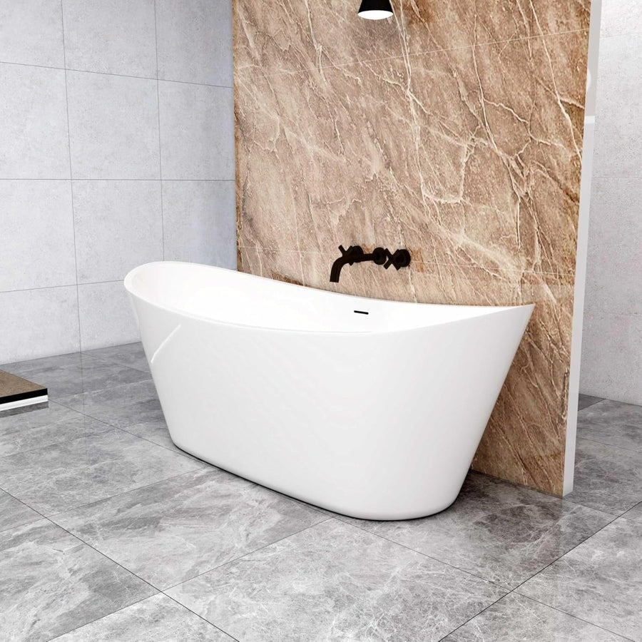 1700x720mm Modern Freestanding Double Ended Bath Tub Gloss Acrylic Spa - Kwikley