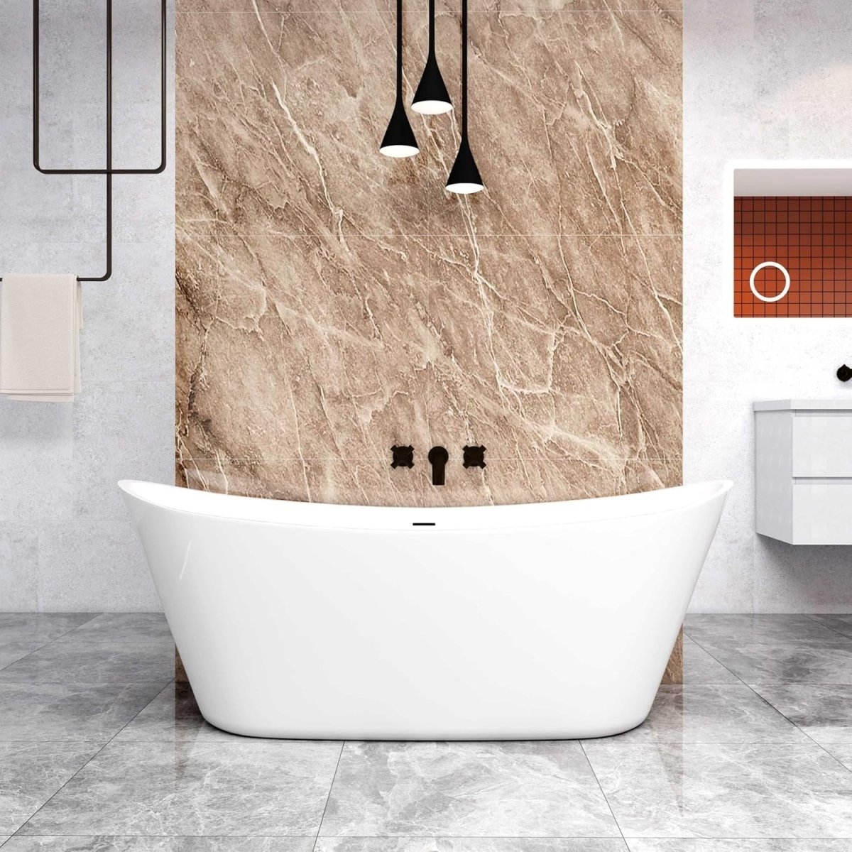 1700x720mm Modern Freestanding Double Ended Bath Tub Gloss Acrylic Spa - Kwikley