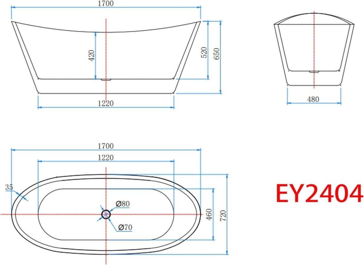 1700x720mm Modern Freestanding Double Ended Bath Tub Gloss Acrylic Spa - Kwikley