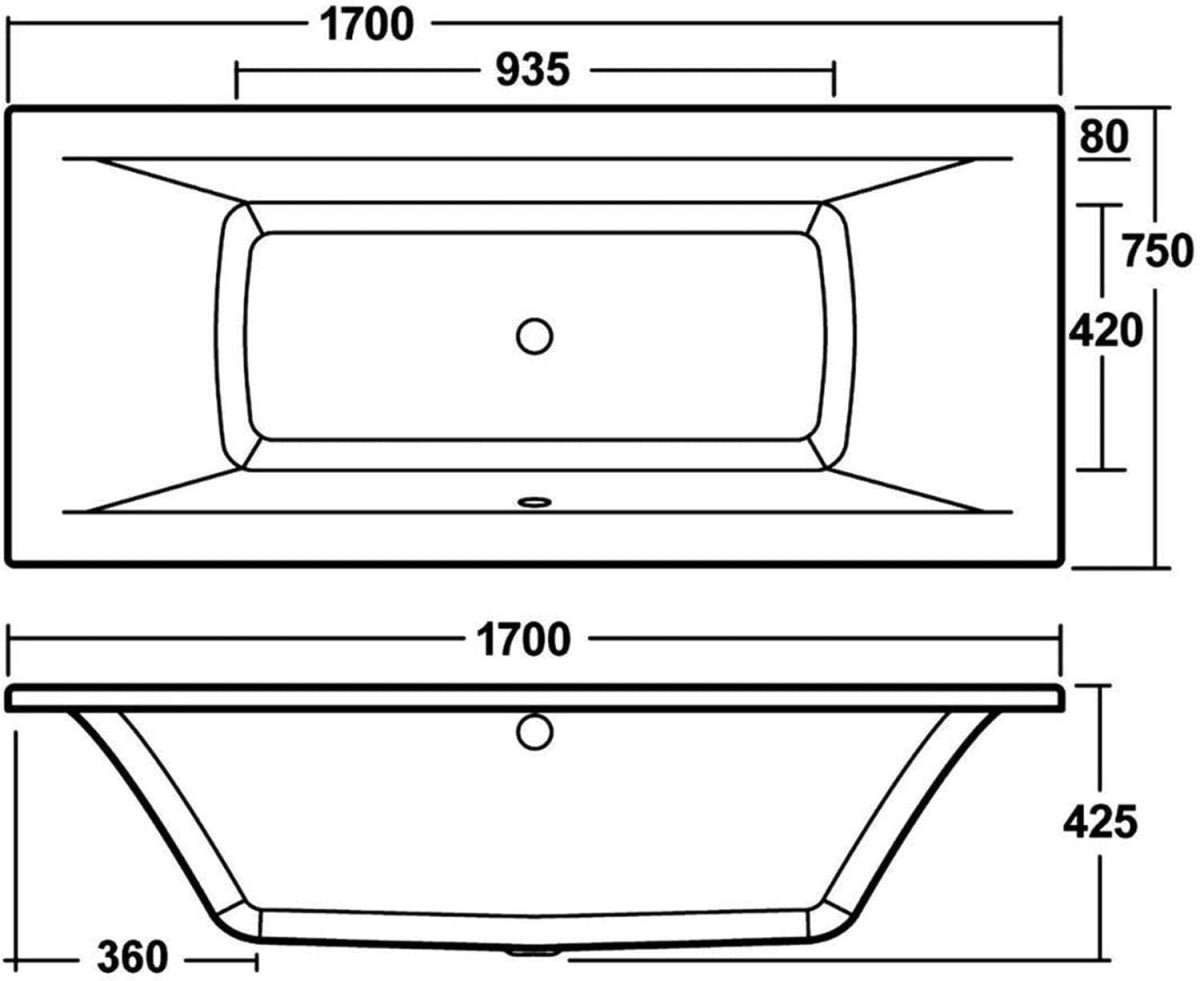 1700x750mm Designer Double Ended Acrylic Bath Tub White Soaking Spa - Kwikley