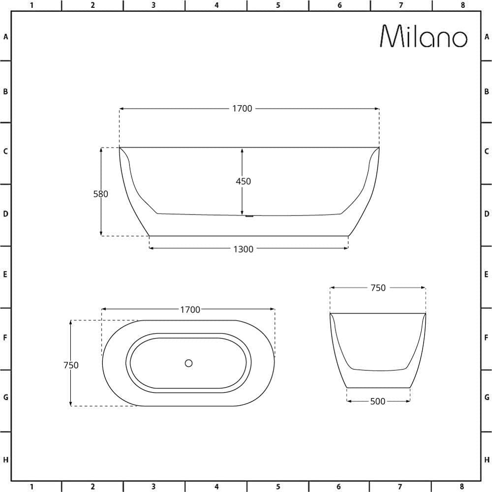 1700x750mm Freestanding Double Ended Oval Bath White Acrylic w/ Chrome Waste - Kwikley