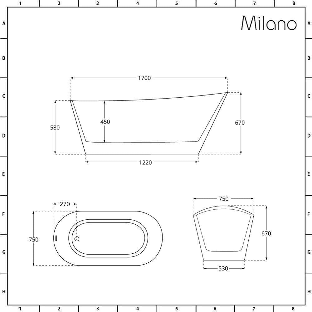 1700x750mm Freestanding Single Ended Slipper Bath White Acrylic w/ Chrome Waste - Kwikley