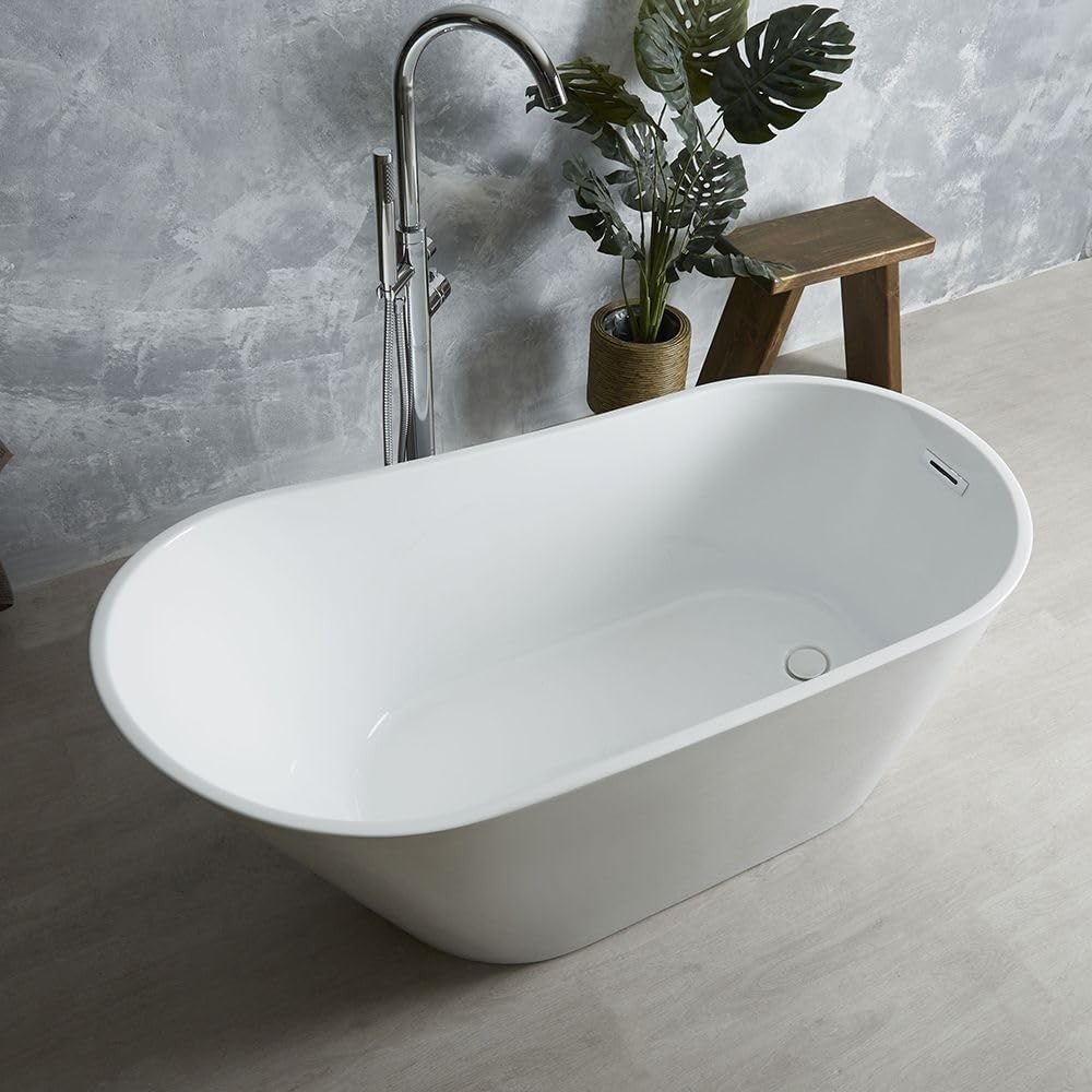 1700x750mm Freestanding Single Ended Slipper Bath White Acrylic w/ Chrome Waste - Kwikley