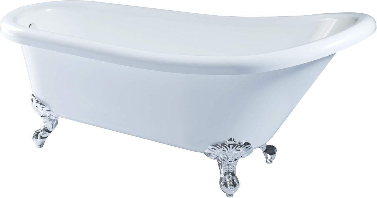 1700x750mm Freestanding Slipper Bath Acrylic White Chrome Claw Feet Luxury Tub - Kwikley