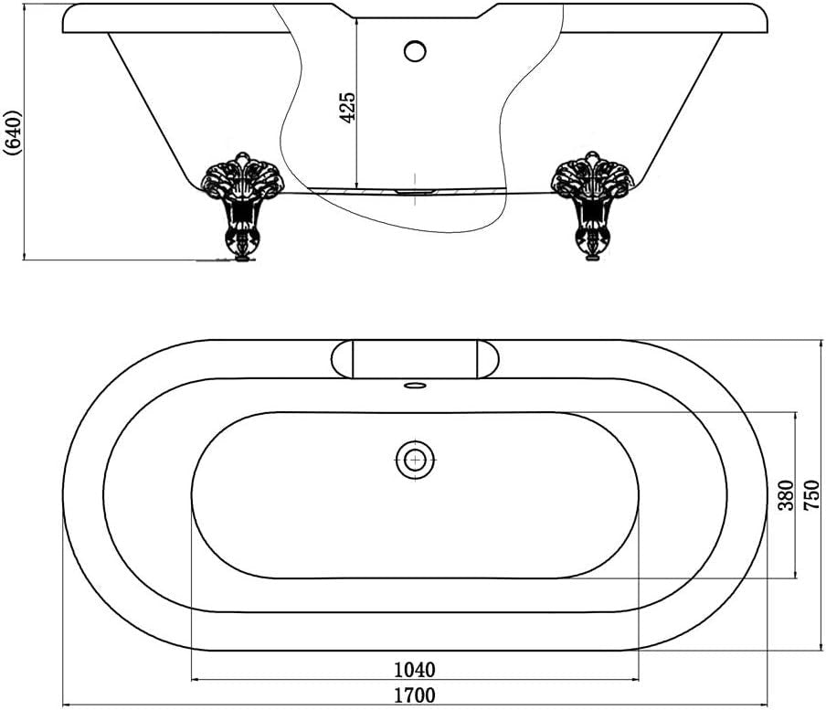1700x750mm Traditional Freestanding Roll Top Bath Acrylic Chrome Claw Feet - Kwikley