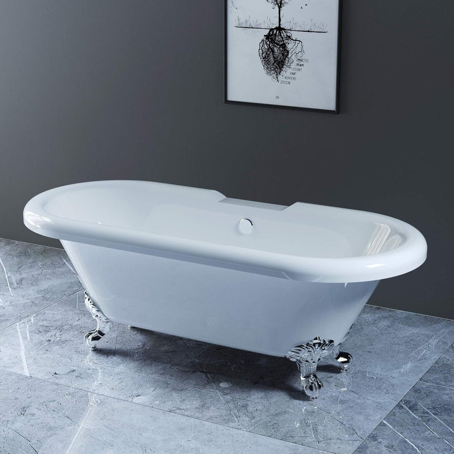 1700x750mm Traditional Freestanding Roll Top Bath Acrylic Chrome Claw Feet - Kwikley