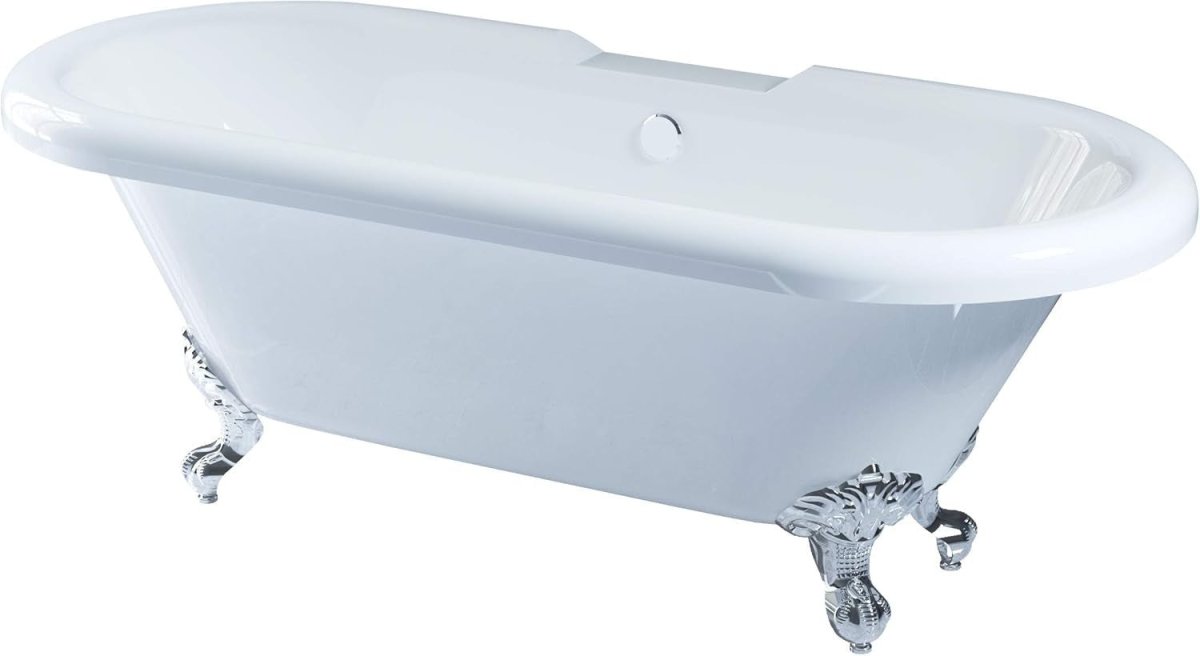 1700x750mm Traditional Freestanding Roll Top Bath Acrylic Chrome Claw Feet - Kwikley