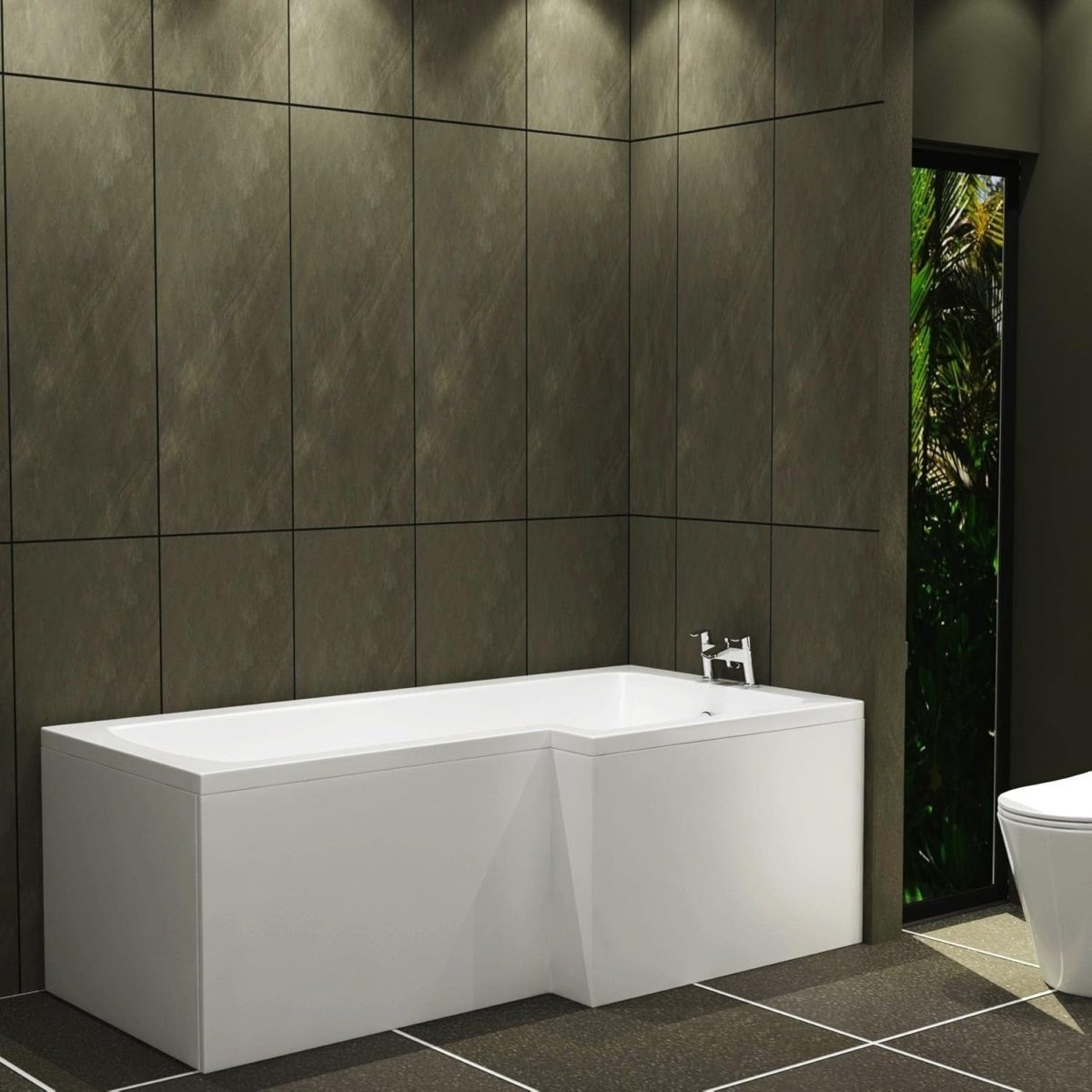 1700x850mm Right - Hand L - Shaped Shower Bath with Front & End Panels Acrylic - Kwikley