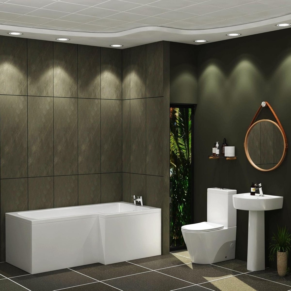 1700x850mm Right - Hand L - Shaped Shower Bath with Front & End Panels Acrylic - Kwikley