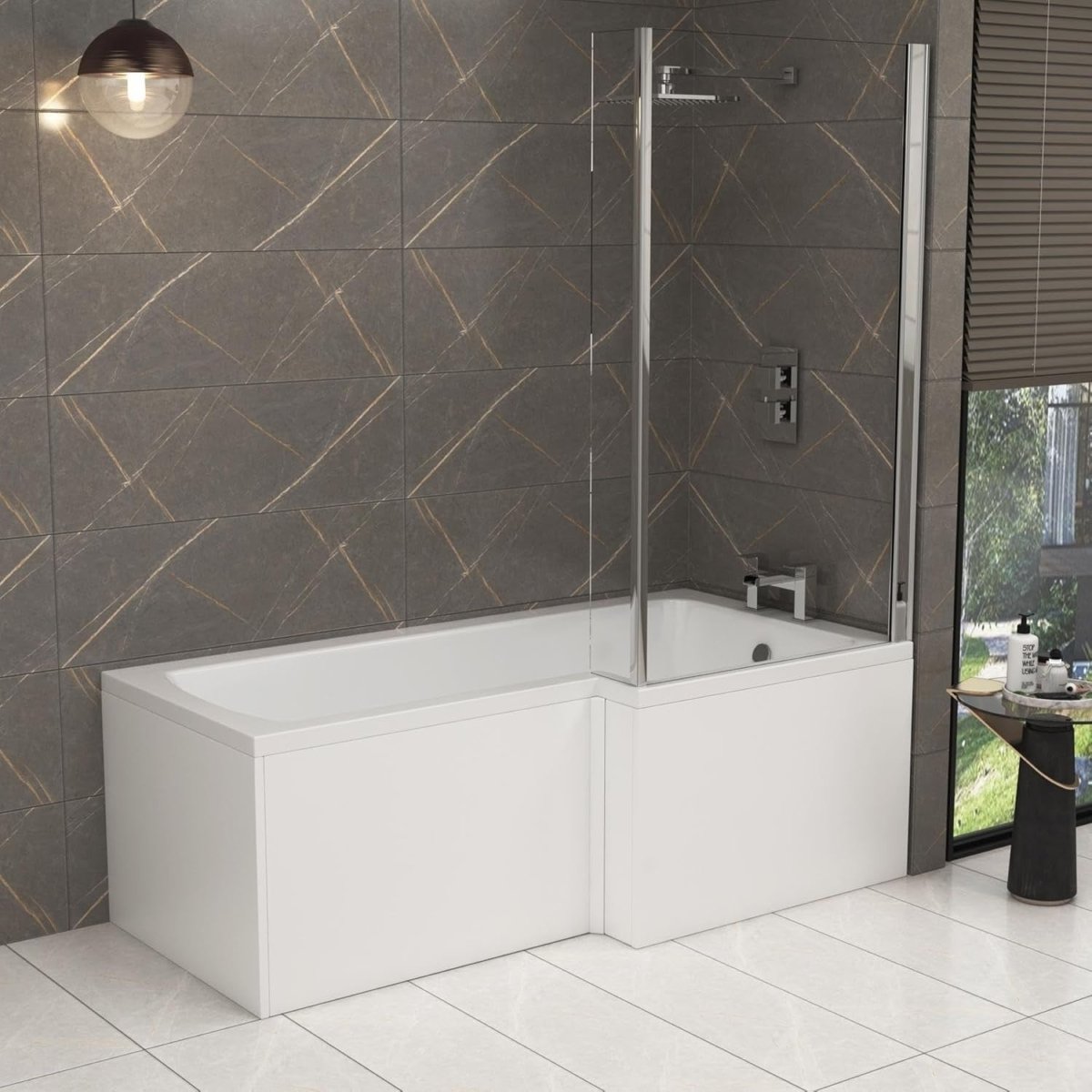 1700x850mm Right - Hand L - Shaped Shower Bath with Glass Shower Screen - Kwikley