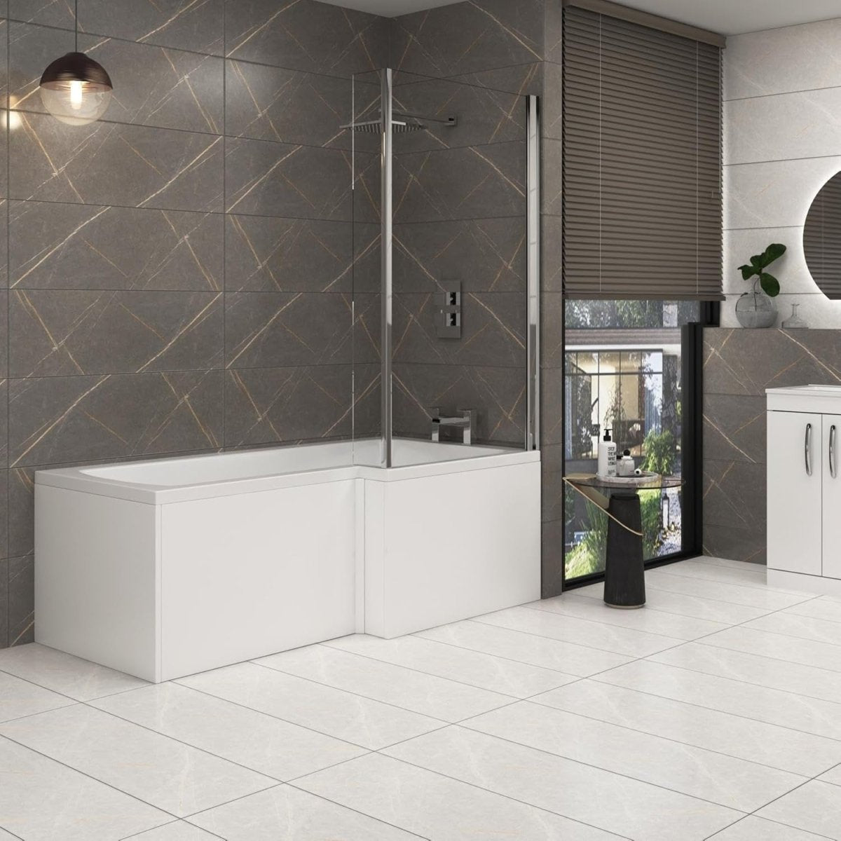 1700x850mm Right - Hand L - Shaped Shower Bath with Glass Shower Screen - Kwikley