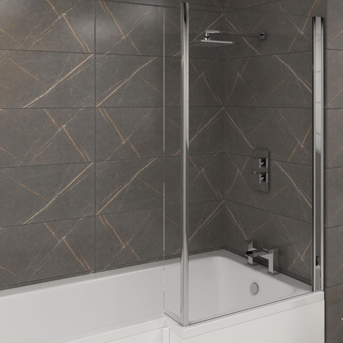 1700x850mm Right - Hand L - Shaped Shower Bath with Glass Shower Screen - Kwikley