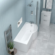 1700x850mm Right Hand P - Shaped Acrylic Shower Bath with Panels & Glass Screen - Kwikley