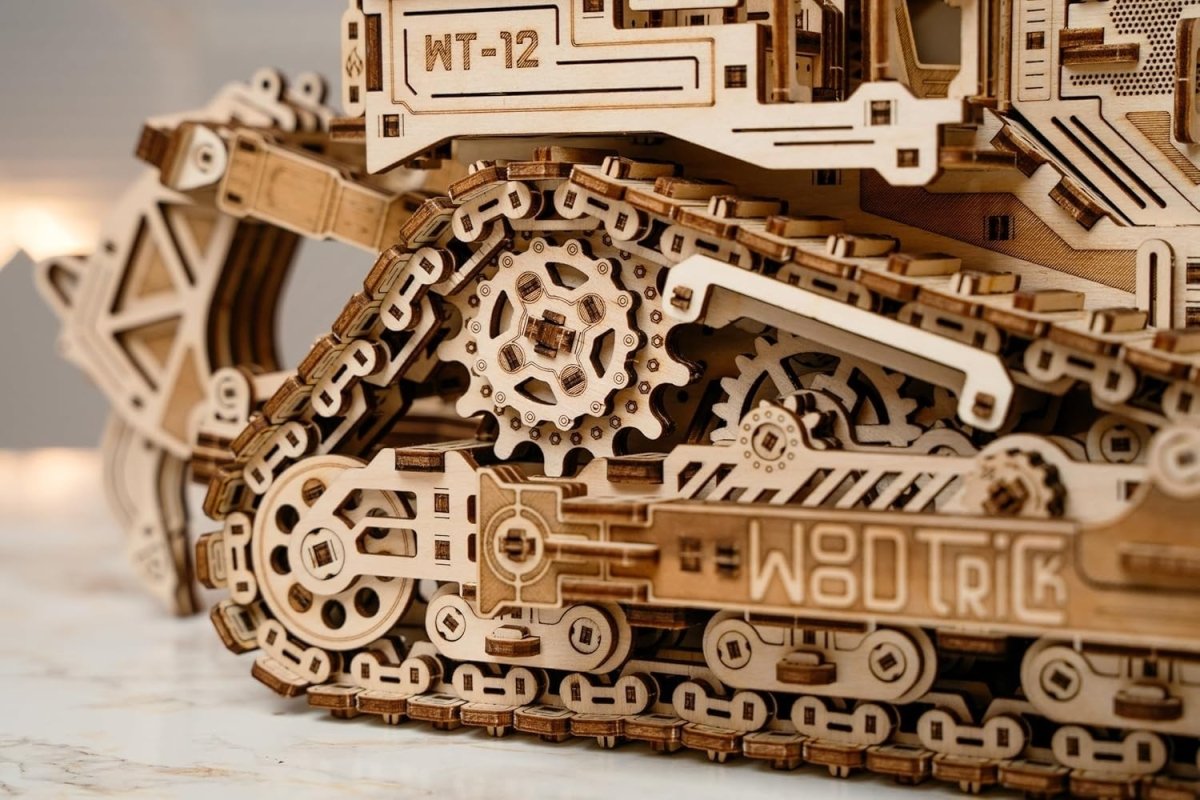 1715pc Wooden Bulldozer Model Kit Mechanical 3D Puzzle Moving Tracks - Kwikley