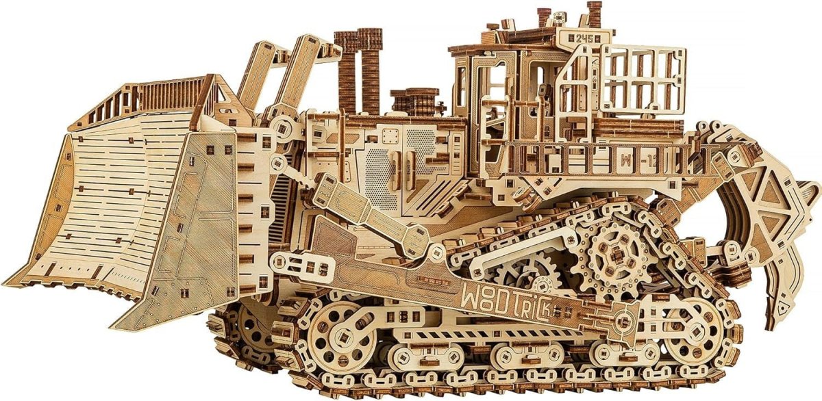 1715pc Wooden Bulldozer Model Kit Mechanical 3D Puzzle Moving Tracks - Kwikley