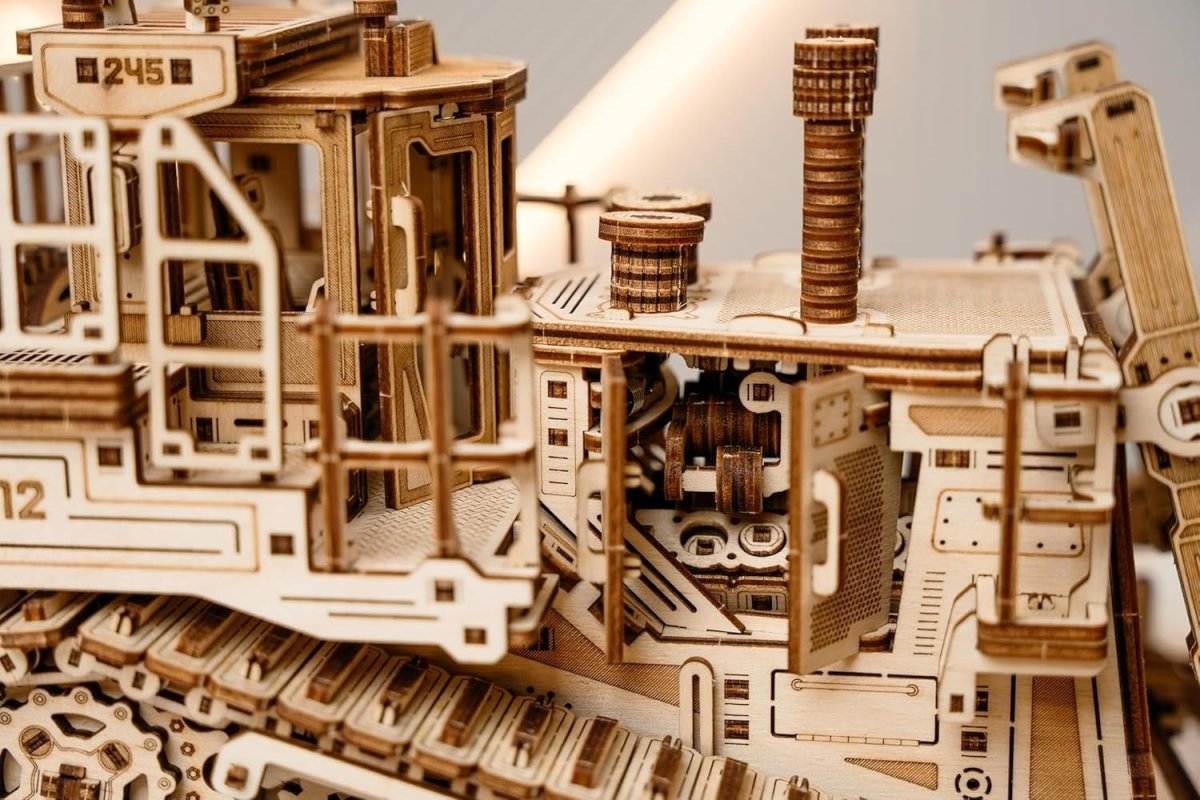 1715pc Wooden Bulldozer Model Kit Mechanical 3D Puzzle Moving Tracks - Kwikley
