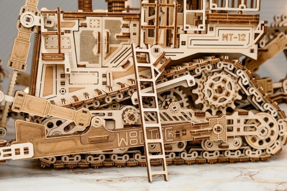 1715pc Wooden Bulldozer Model Kit Mechanical 3D Puzzle Moving Tracks - Kwikley