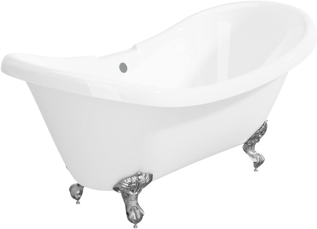 1750x750mm Double Ended Traditional Freestanding Bath White Acrylic Chrome Feet - Kwikley