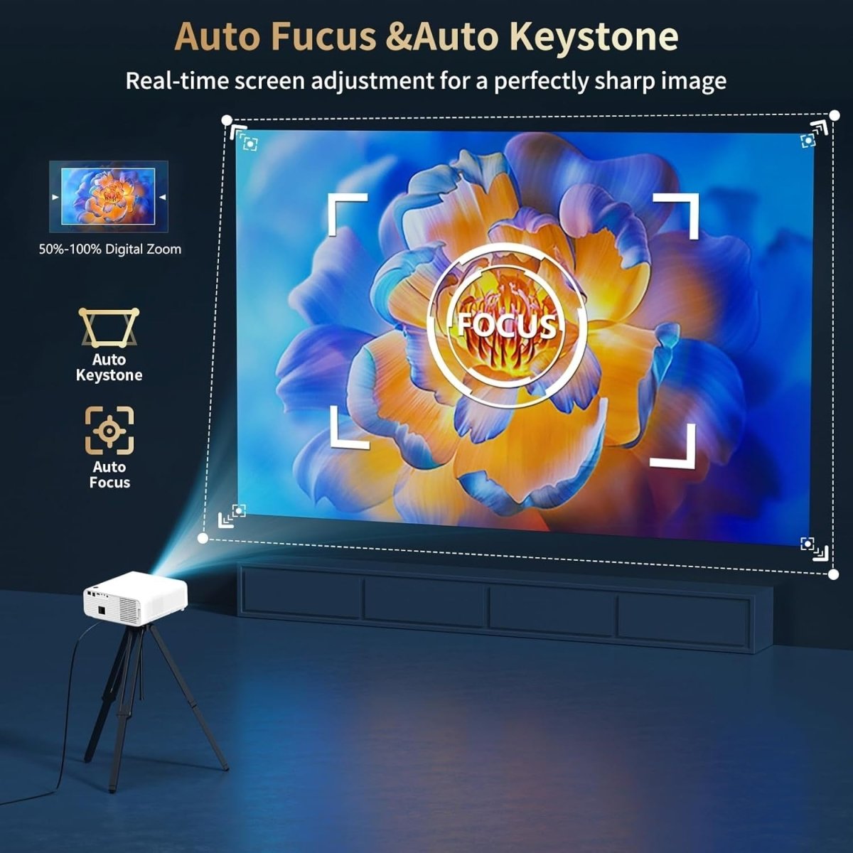 1800 ANSI 4K Outdoor Smart Projector WiFi Bluetooth Dolby 30W HDR10+ - Kwikley